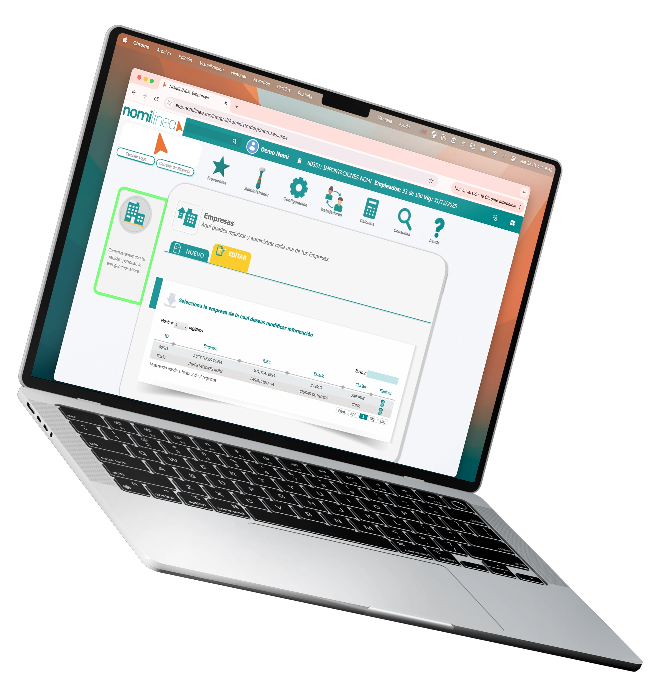 Plataforma Nomilinea en la laptop